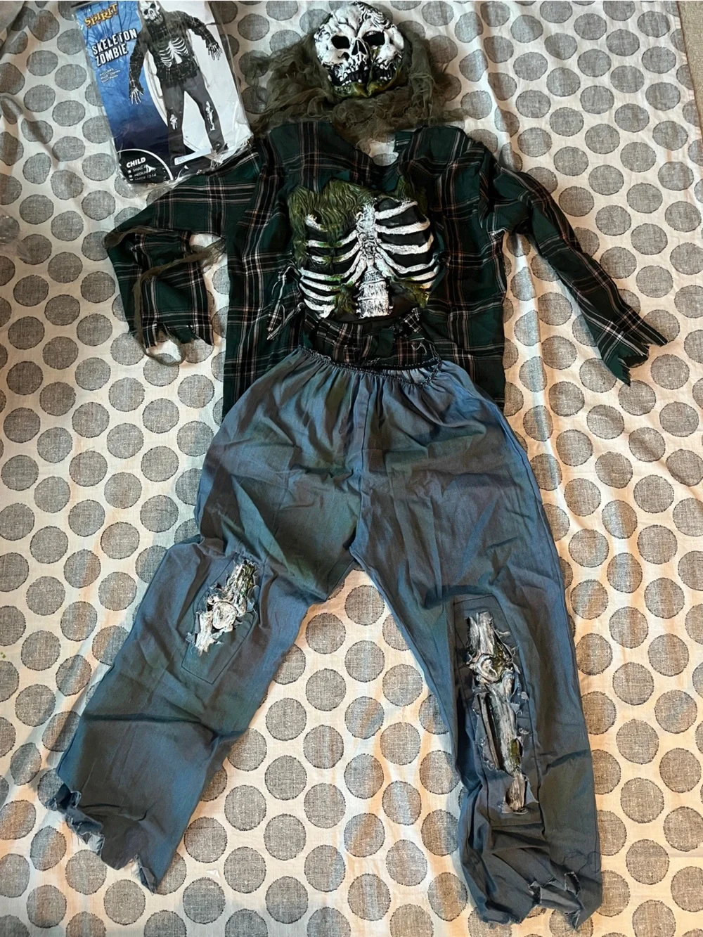 Spirit Halloween Skeleton Zombie Kids Large 12-14 - Shirt Pants Mask